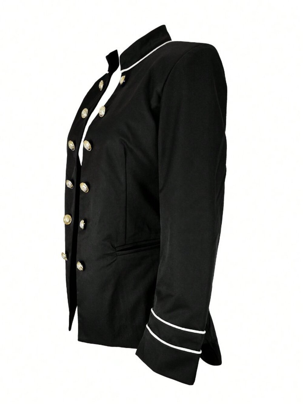 Black Elegant Women's Front-Buttoned Double-Breasted Slim-Fit Blazer - Picture 5 of 6